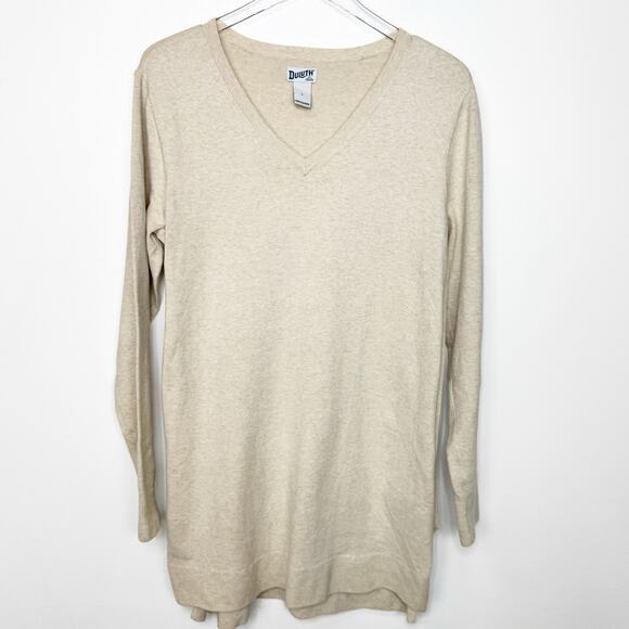 Duluth Trading Co. Women's Shiftless V-Neck Cream Tunic Sweater L - Picture 1 of 5